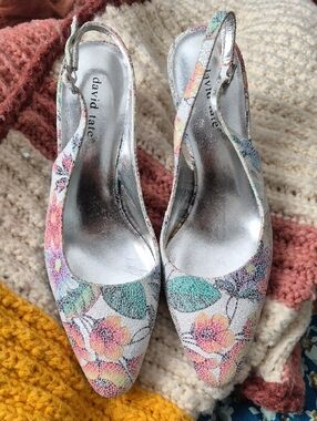 David Tate Mosaic Floral Slingback Pump Heels Multicolor Pastels 9.5 SPRING!!!!